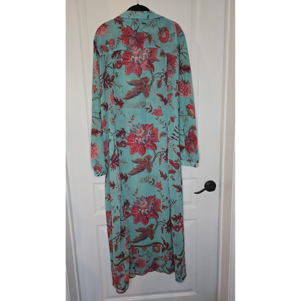 Soft Surroundings Floral Button Down Maxi Dress Turquoise Red Plus Size 3X - Picture 3 of 11